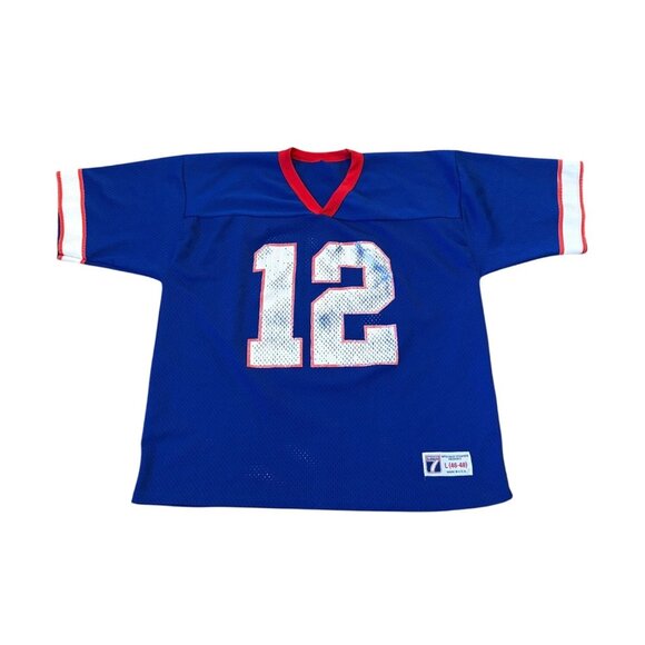 Vintage 90's Logo 7 Buffalo Bills Jim Kelly #12 NFL Football Jersey Men's Large - Picture 1 of 6